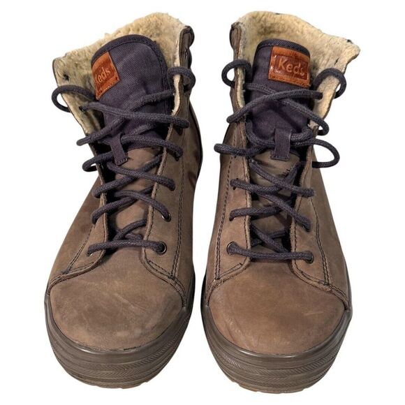 KEDS WOMEN'S faux fur boot shoe LACE UP SIZE 7 tan - Picture 1 of 4